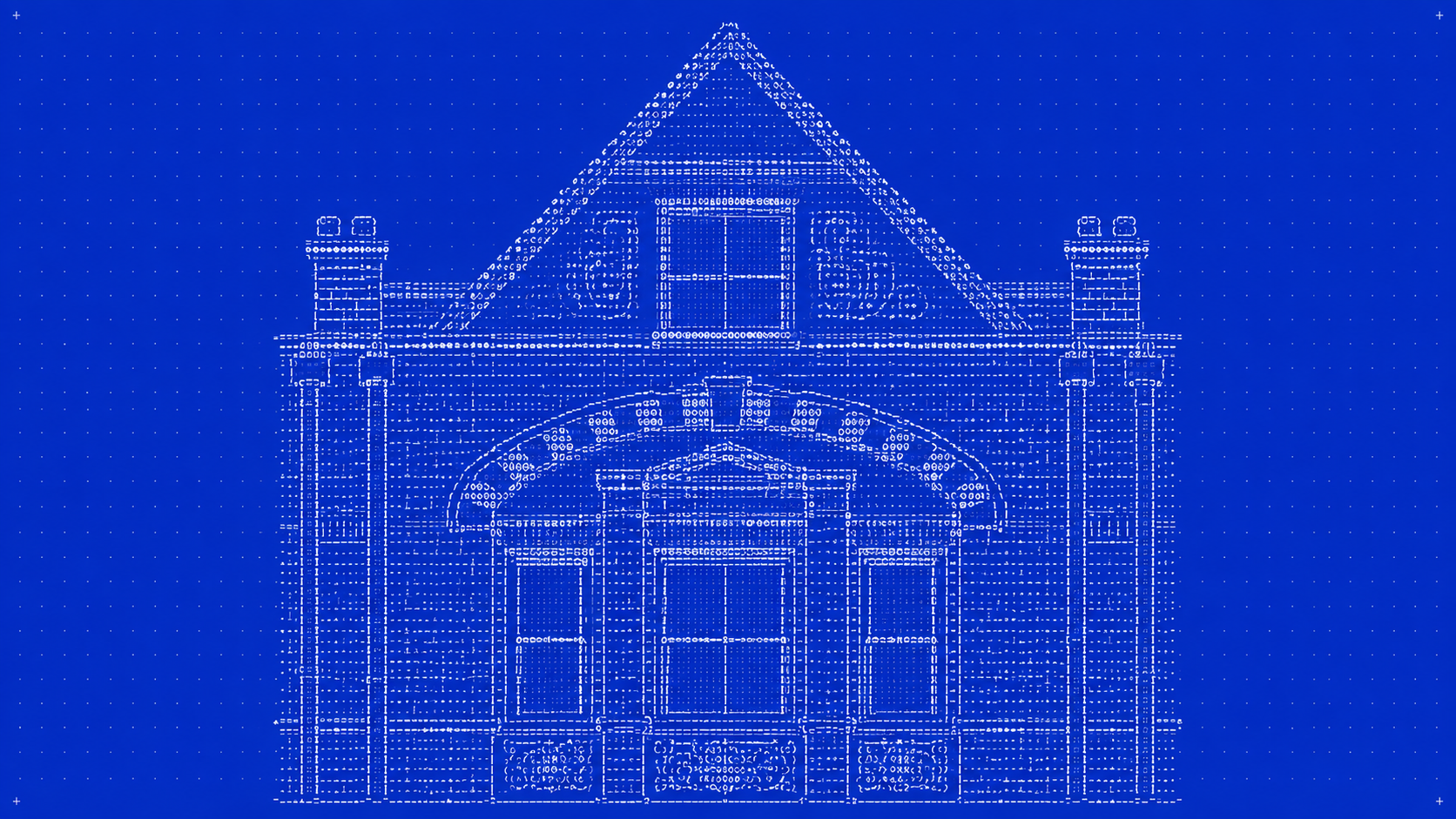 ASCII blueprint rendering of a building facade